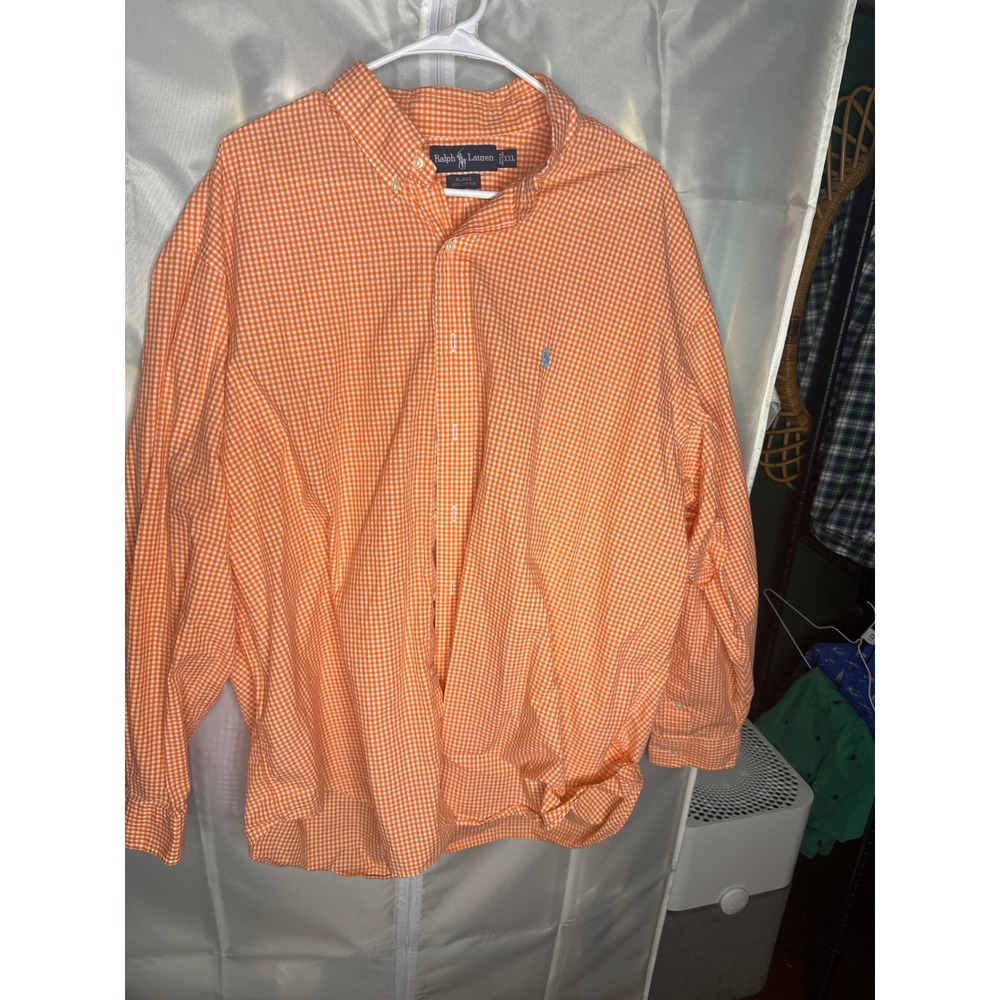 Polo Ralph Lauren Blake Shirt Mens XXL Orange Gingham Check Cotton Button Down